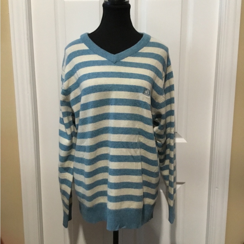 Adidas Rare Vintage Wool Striped Preppy Rib Trimmed Sweater